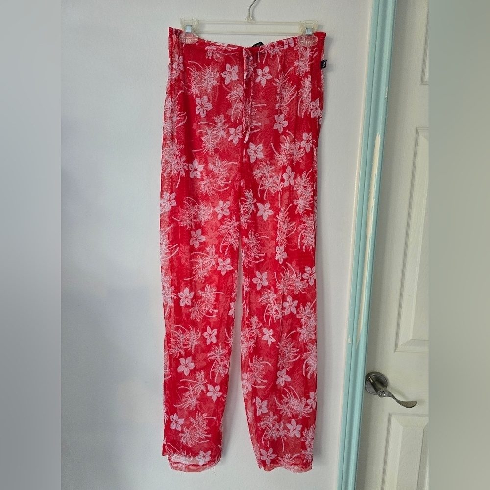 St John's Bay sheer pants summer beach Red Floral Pants Size M